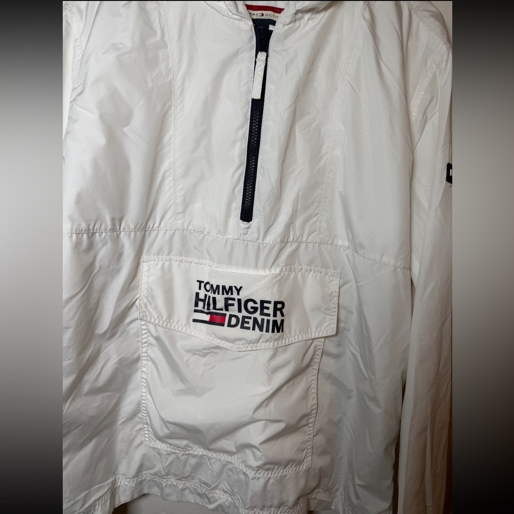 Tommy Hilfiger White Windbreaker Pullover Hoodie Jacket Men’s Size Large - Picture 6 of 10